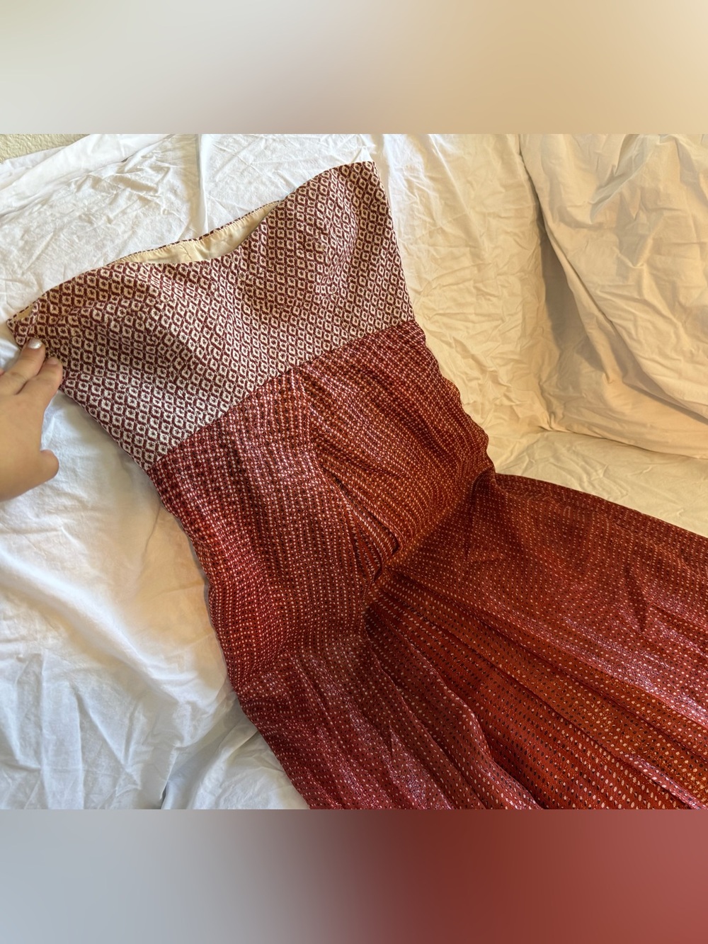 Diane Von Furstenberg Strapless Brick Red Patterned Dress